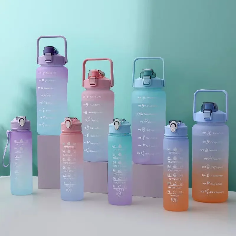 2000ml A Set Bottle Tomatodo Gradual Change Time Gradient Bottle Set  Garrafa De Agua Botella De Agua 2 Litros Para Deporte