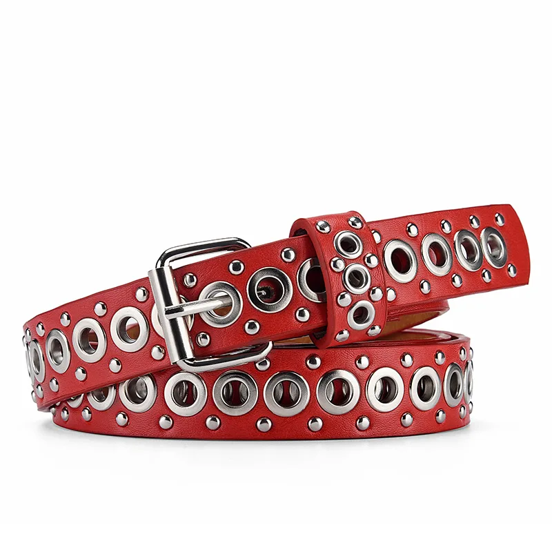 Cinturón de moda Unisex con remaches para mujer y hombre, Cinturón con tachuelas Punk Rock con hebilla de Pin, Ceinture negro para mujer