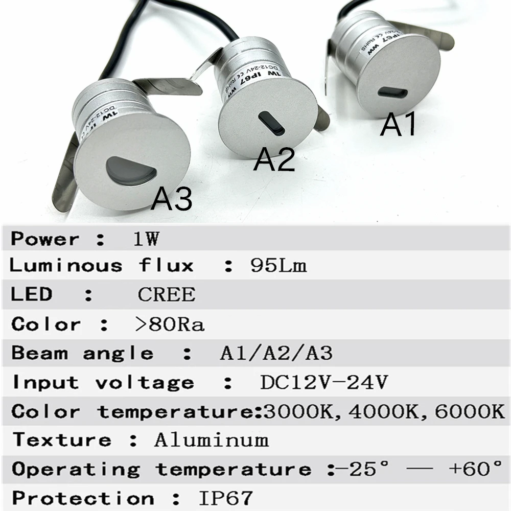 1W IP67 Outdoor Led Stair Light Recessed Footlight Corridor Stair Step Lamp DC12V 24V Underground Deck Staircase Garden Lighting