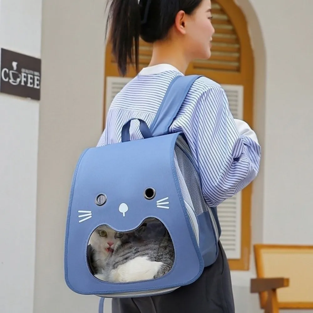 

Foldable Cat Carrier Bag Breathable Large Capacity Kitten Carrying Bag Adjustable Strap Transparent Window Pet Carry Backpack