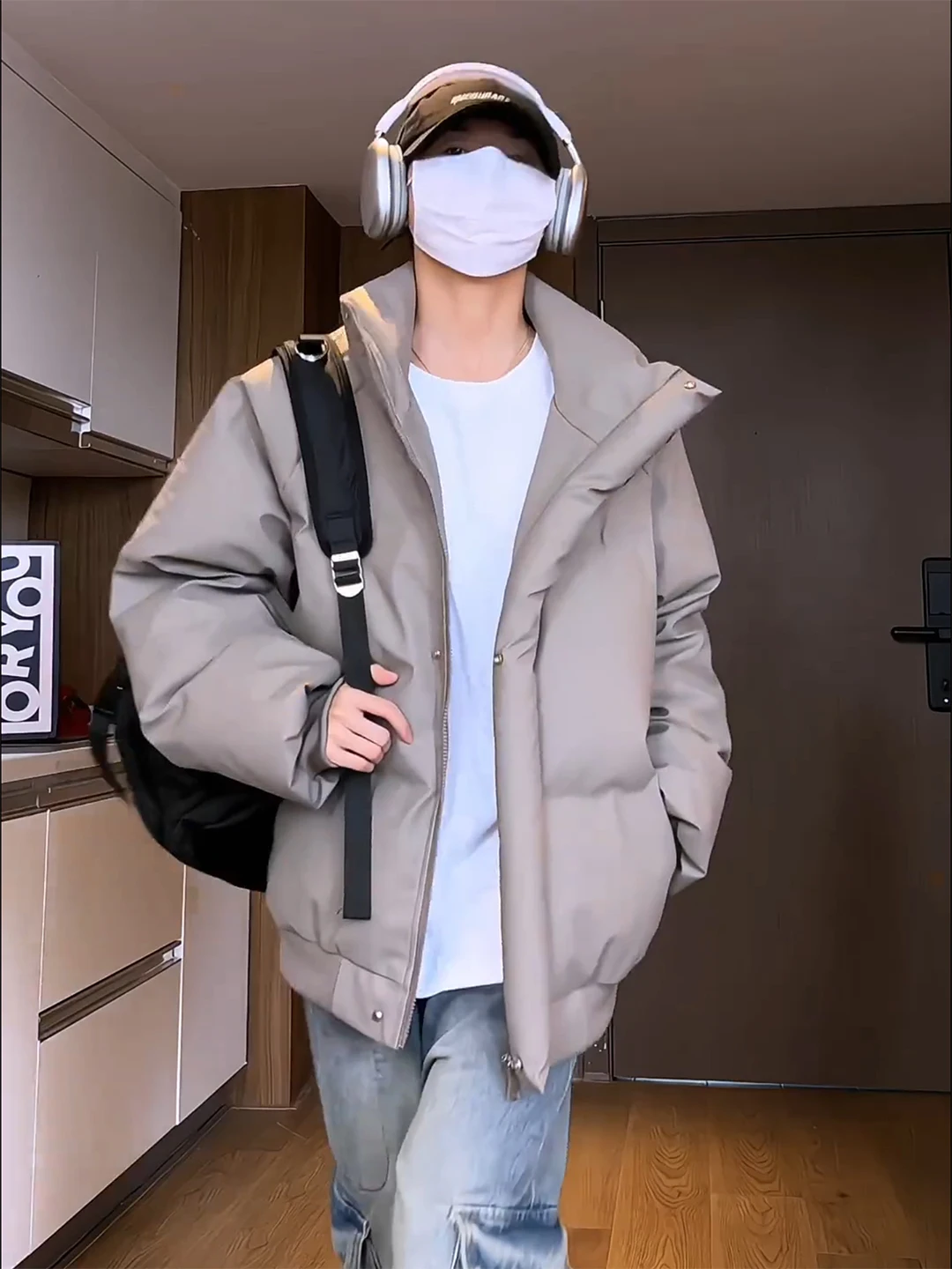 Мужская пуховая куртка American High Street Or Winter Thiened из искусственной кожи Bread Sle, модная брендовая хлопковая куртка Haome с воротником-стойкой...