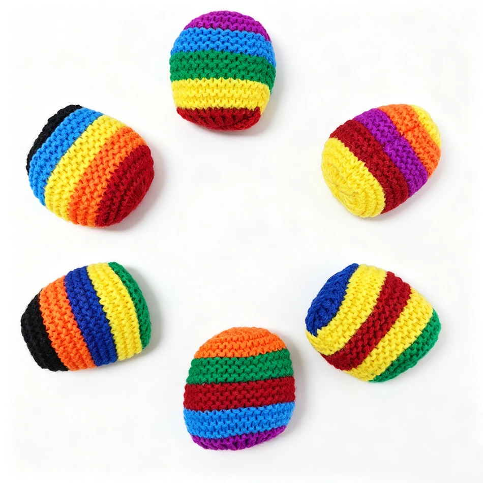 Hacky Sack Rainbow Striped Handmade Knitted Soft Durable Outdoor Sports Juggling Balls Playground Party Group Games Activities