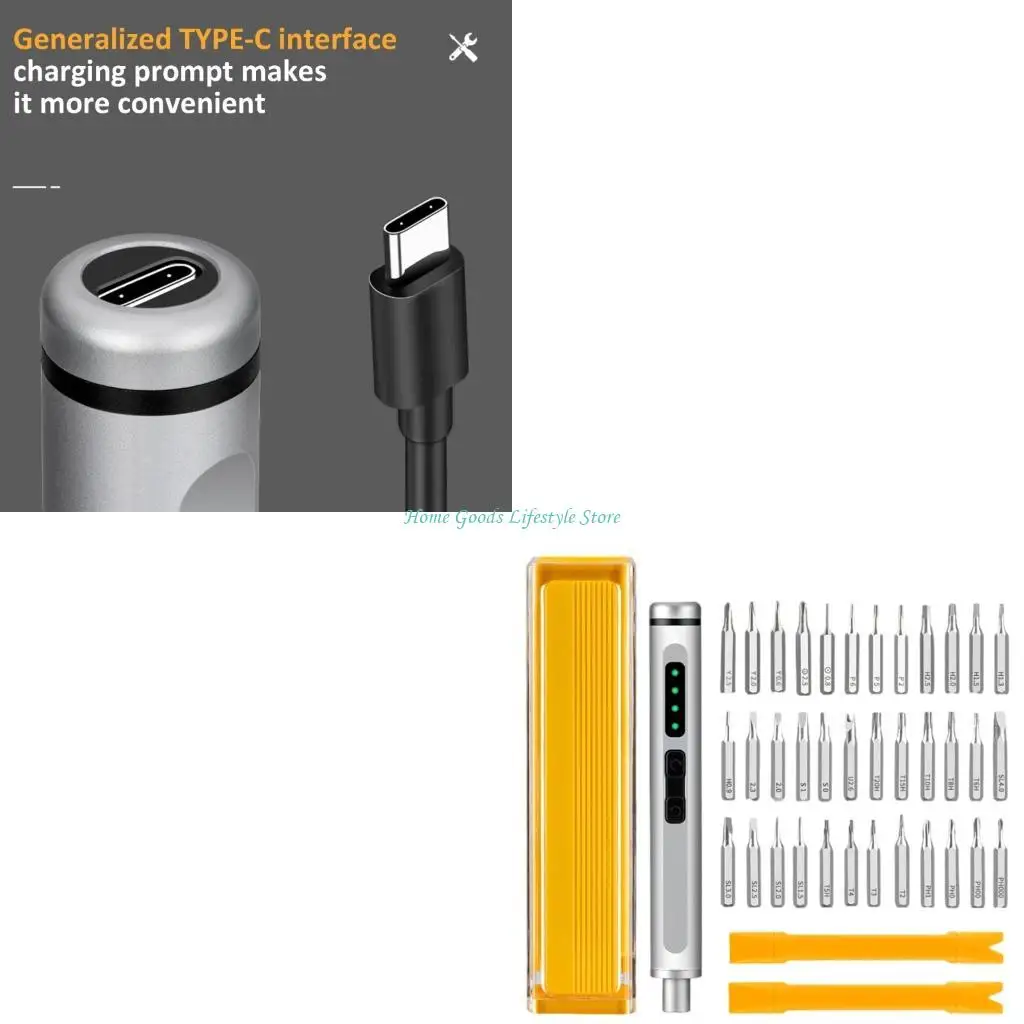 

E74E Профессиональный набор электрических отверток с 36 магнитными битами USB C Зарядка Светодиодная подсветка Эргономичный для