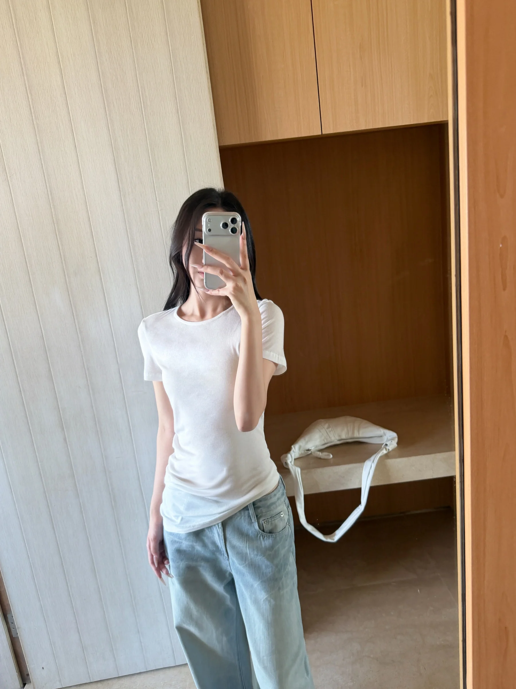 

5werkwen Silk Blend ort Sve T-irt mat Asymmetrical Hem Fine Ladies Commute Wear Spring Season Pure Color