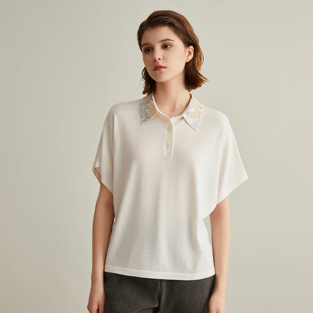 BC629 Ladies Clothes For Women Luxury Women\'s Clothing Merino Wool Pullover Sweaters Woman Silk Cloth Woolen Sequin Polo Shirt