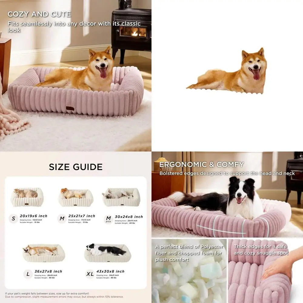 

Large Dog Orthopedic Bed - Washable Fleece Corduroy Pet Bed with Removable Cover, 36x27x8in, Blush Pink
