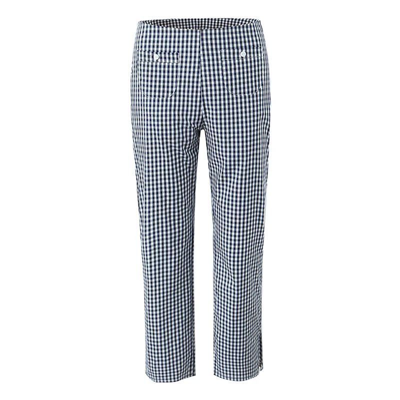 YENKYE 2025 Women Vintage High Waist Side Zipper Ankle Length Plaid Pants Cotton Casual Trousers