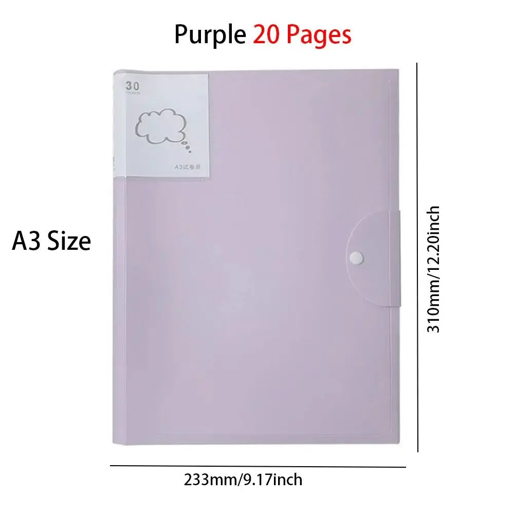 

1Pcs 20/30/40 Pages A3 Paper File Folder Student Stationery Office Supplies A3 Document Bag Plastic Picture Album