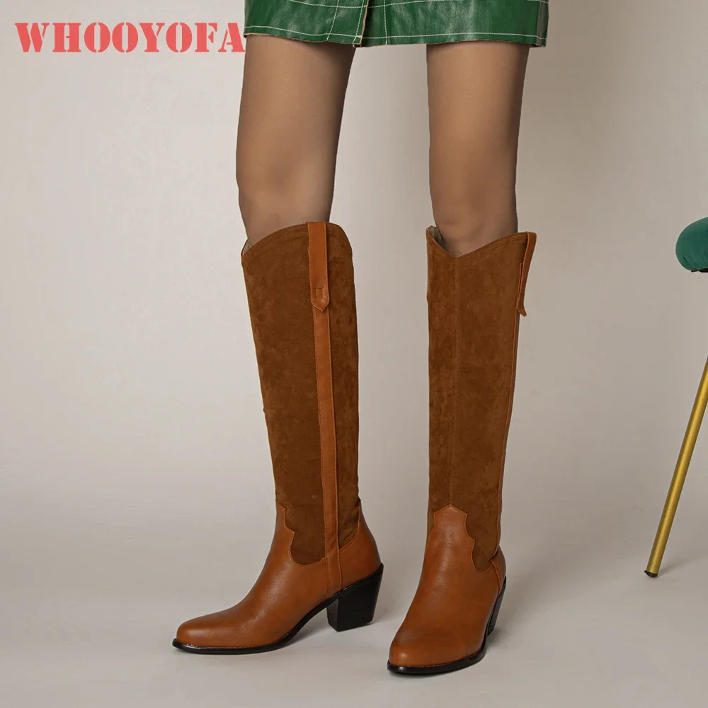 

Winter Comfortable Black Brown Women Knee High Boots Hot High Square Heel School Lady Party Shoes Plus Big Size 11 44 46 48