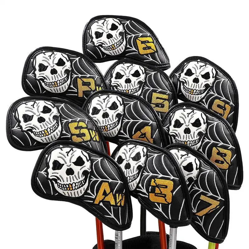 

Iron Covers For Golf Clubs 10 Pieces PU Leather Skull Pattern Waterproof Iron Covers Soft Equipment Protector Sports Supplies