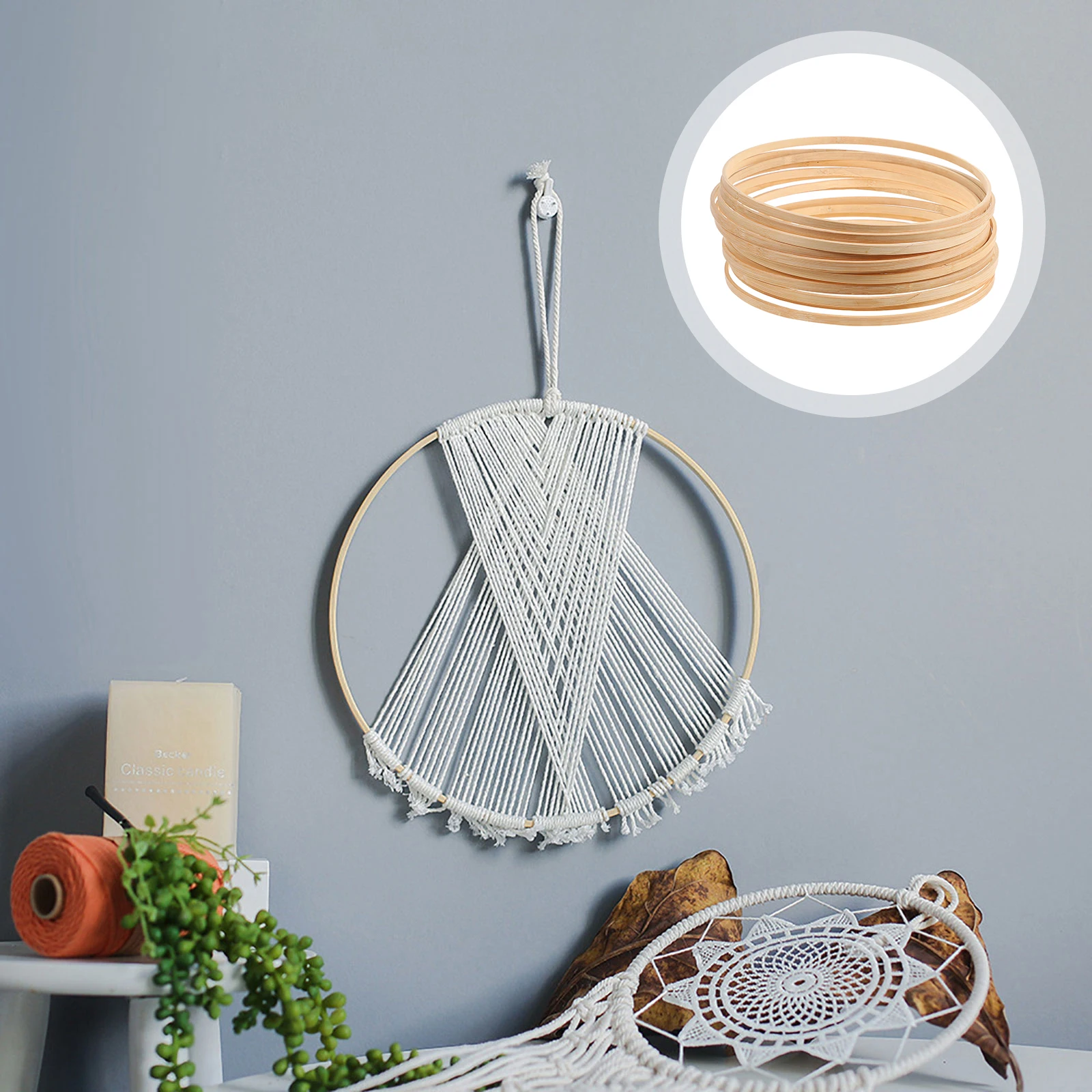 

12 Pcs Dream Catcher Bamboo Circle Handmade Diy Dreamcatcher Accessories Rings Frame Round