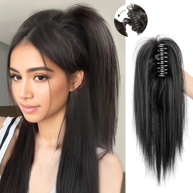 35CM Straight Claw Clip-in Ponytail Extensions Soft Synthetic Hair Extensions Short Ponytail Clip Hairpieces for Women