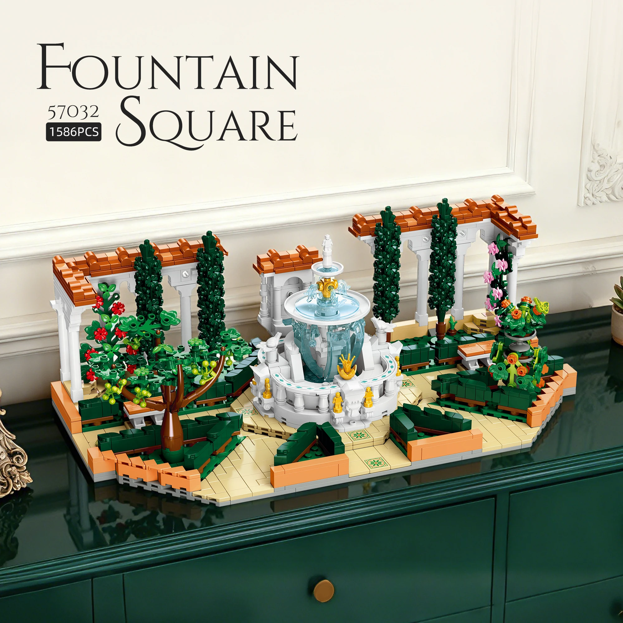 

MOC Street View Modular Fontain Garden DIY Model Building Blocks Small Particles Toys Desktop Decoration Kids Christmas gift