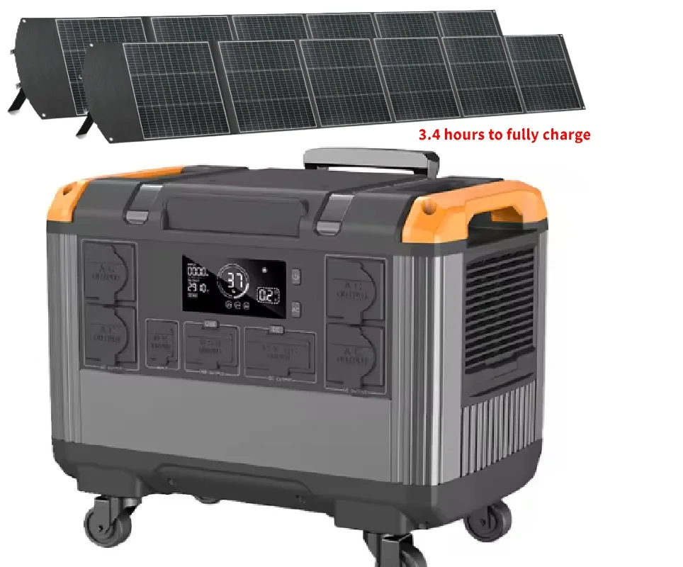 Portable 3KW Solar Power Station USB Type-C DC AC Lithium Battery Pack Controller Flashlight Camper Power Supply