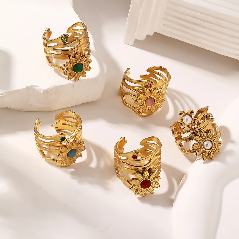 스테인리스 스틸 별 달 태양 반지 천연 보석 여성용 조 - Vintage Fashion Rings For Women 리뷰 및 가격