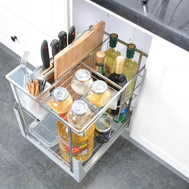 Seasoning basket, 304 stainless steel kitchen cabinet, drawer type vertical knife holder