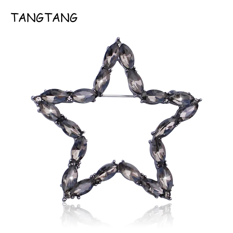 TANGTANG Heart Brooch Crystal Stone Bright Jewelry Accessories Star Brooch Pin For Women Romantic Bijoux Broach Wedding Pins