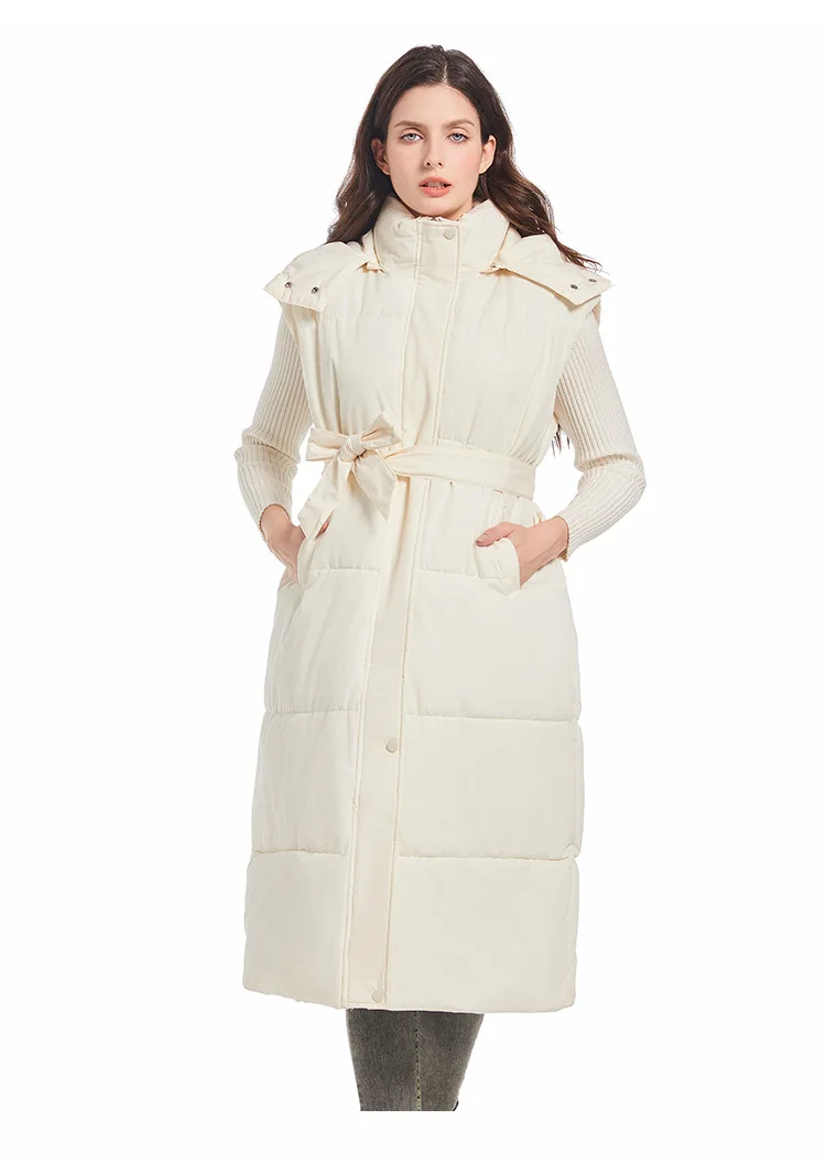 Casual Lange Baumwolle Mantel Frauen Ärmellose Stehkragen Parkas Warme Jacken 2025, Herbst Winter Mäntel Gepolsterte Streetwear Mäntel