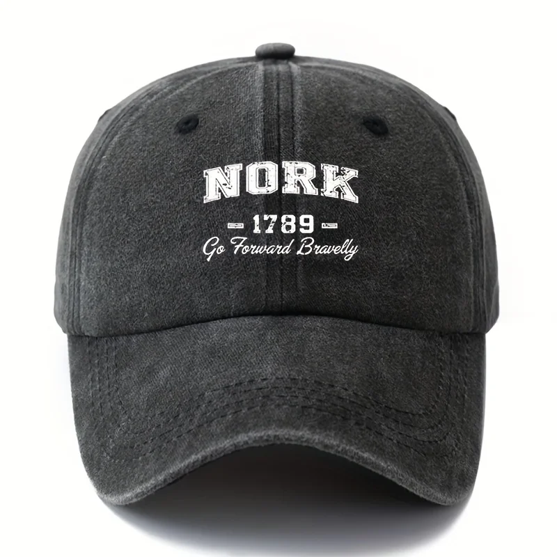 Gorra de béisbol vintage lavada MAKEFGE - Gorra trucker retro con letras Nork llamativas, gorra ligera para exteriores para hombres y mujeres, Campi
