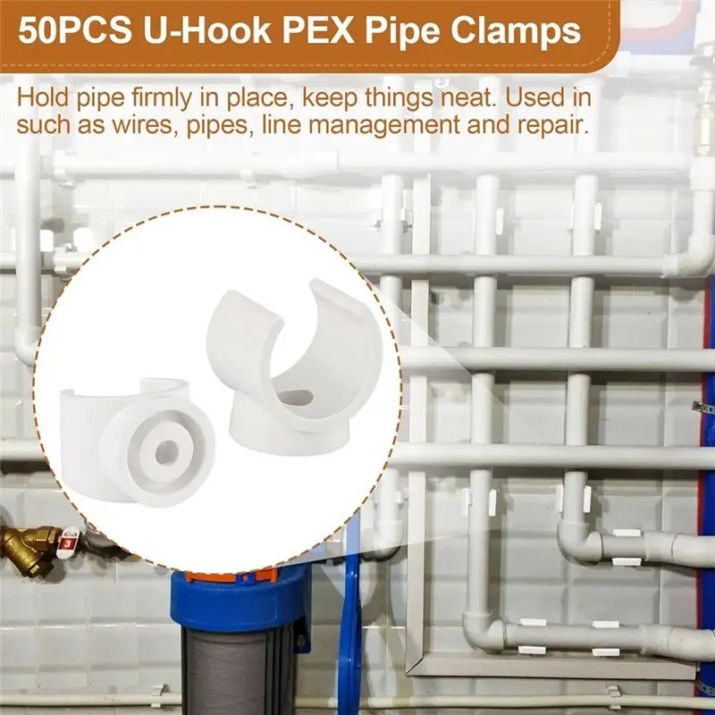 AEE2-PEX Clips Pipe Clamp, Pipe Clamp For PVC Water Pipes And Tubing Hoses, Plastic U-Shaped Pipe Clamp Tools