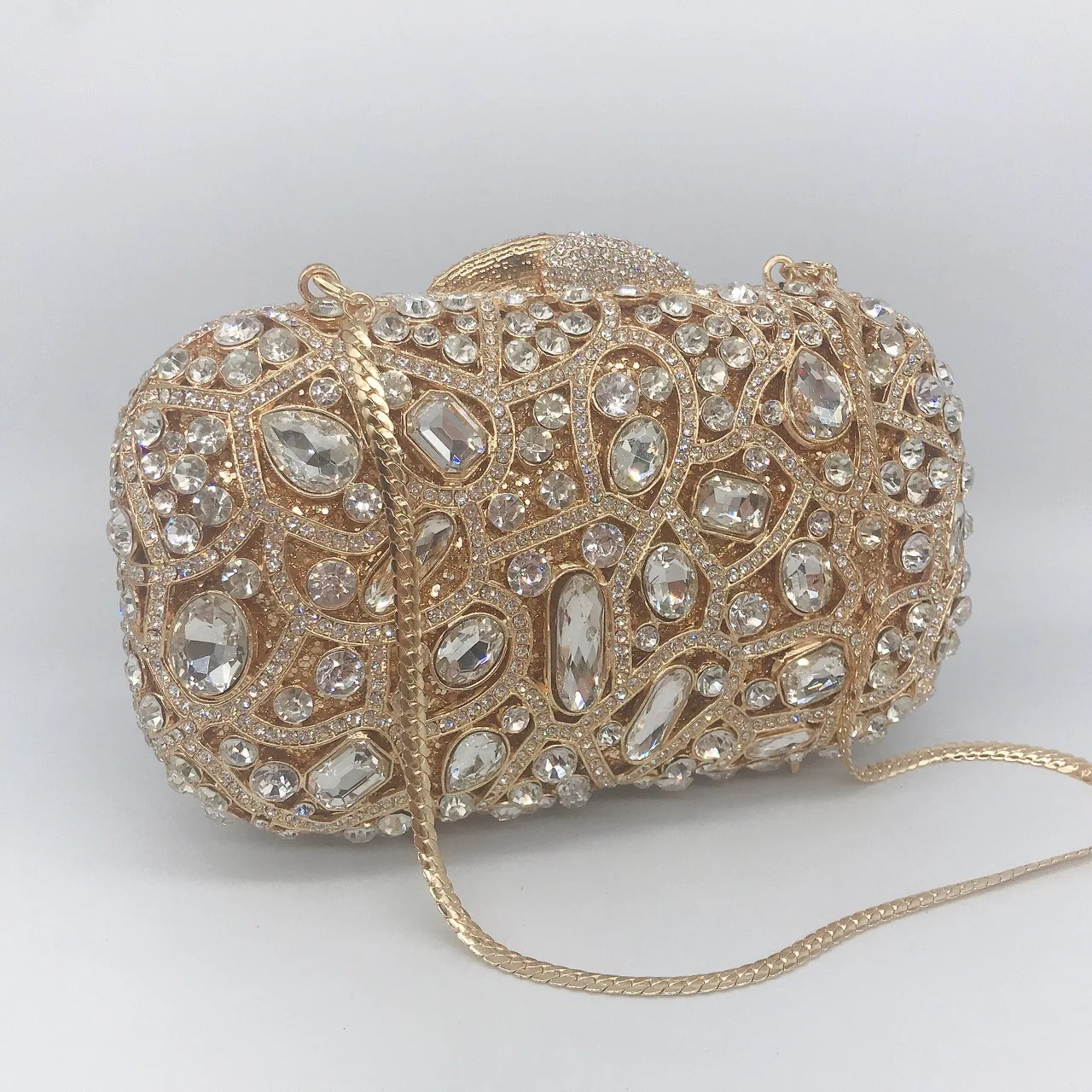 Diamond-encrusted Dinner Bag Empty Metal Hard Box Diamond Banquet Dress Clutch Women's Bag Chain Ladies Cosmetic Pouch Organizer