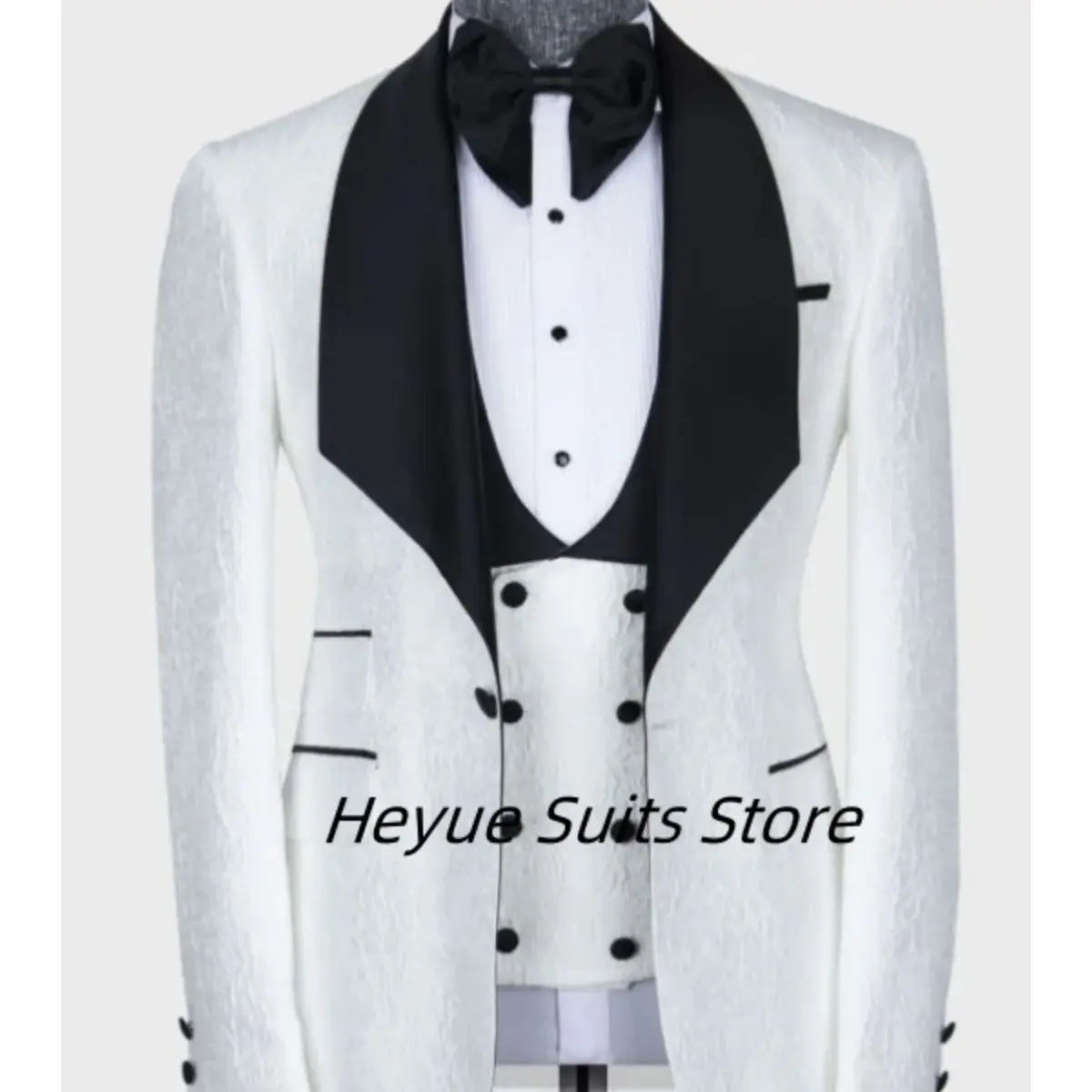 

Elegant White Jacquard Men Suits Customized Groom Wedding Tuxedos Formal 3 Pieces Sets Male Blazers Terno Masculino Completo