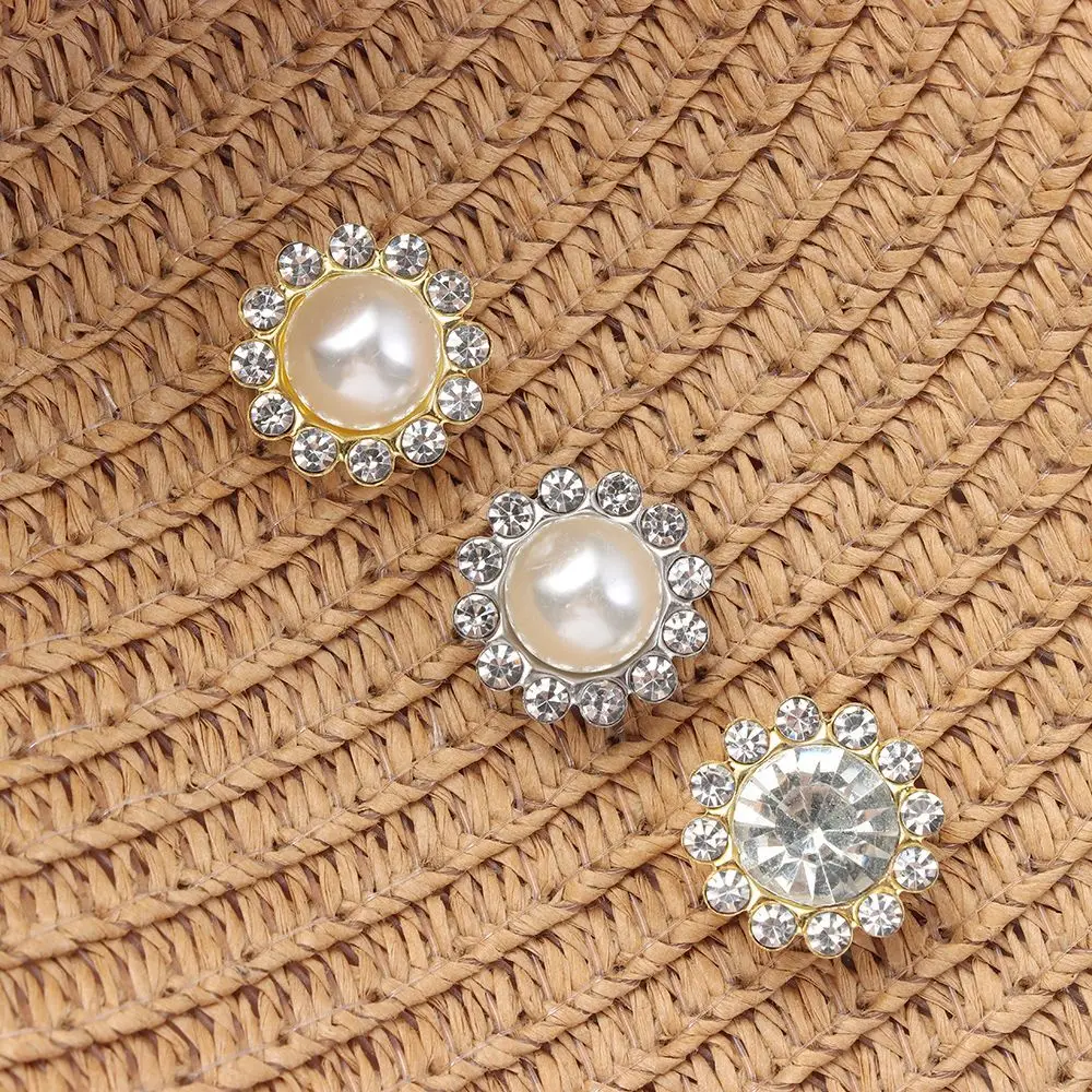 10PCS Pearl Button Rhinestone Buttons Sparkling Wedding Dress Crystal Apparel Sewing Hat Accessories Pearl Button Pearl Hairpins