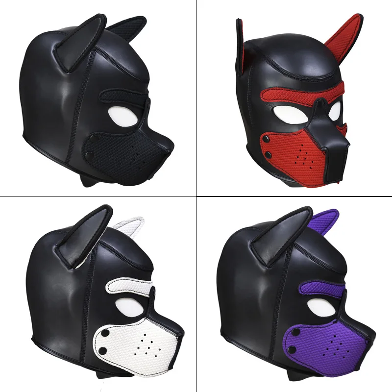 PU Leather Puppy Play Dog Hood Mask Hand Cuffs Mouth Gag Fist Mitts BDSM Role Play Costume Removable Sex Toys For Adult Couples