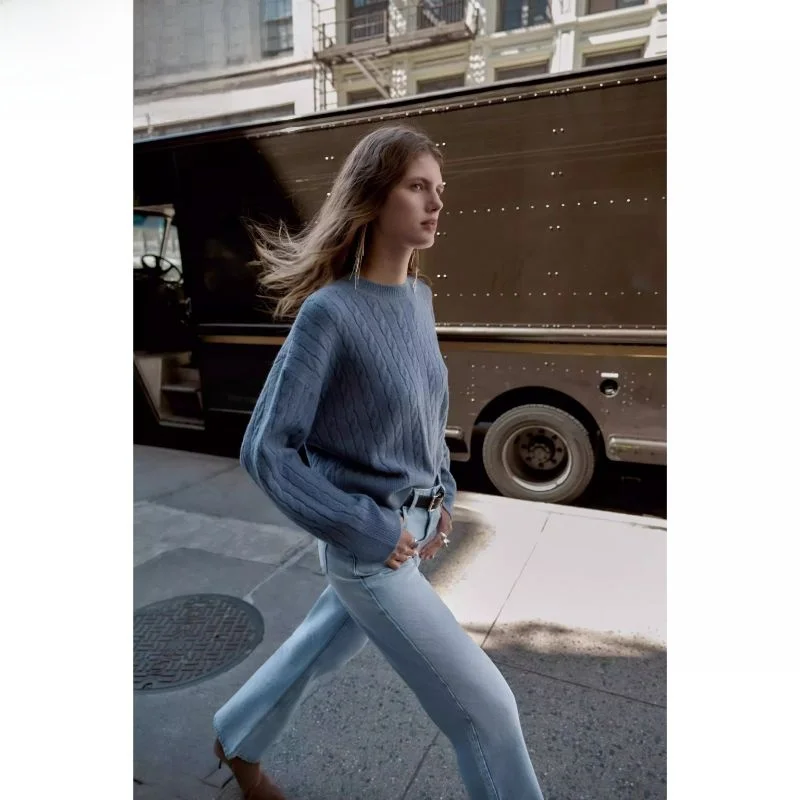 

Осенняя новинка: женский вязаный свитер однотонного цвета с круглым вырезом, длинный рукав, вязка в стиле «твист», облегающий крой, повседневный, из волокна «слайн»