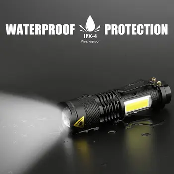 Mini torcia a LED Q5 con batteria integrata, torcia zoom, lampada COB, 2000 lumen, luce tascabile di emergenza impermeabile per esterni regolabile 10 best sales Torcia elettrica da 2000 lumen - №10