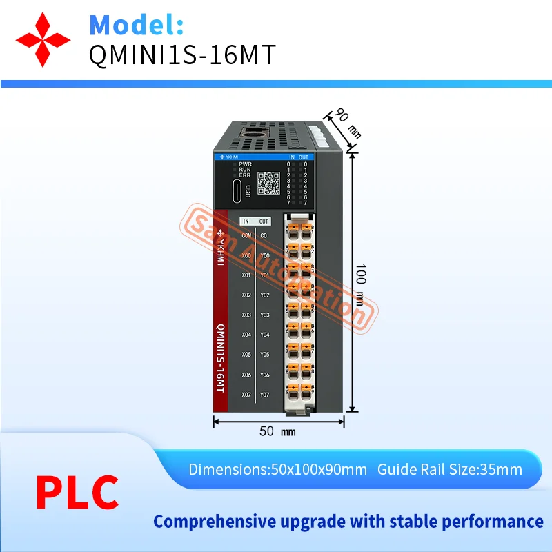 YKHMI Mini PLC FX1S 16MT 8 input 8 Transistor Output With 2 Pulse 100k, 422 / 232 Port Connect HMI, Type C To Programming