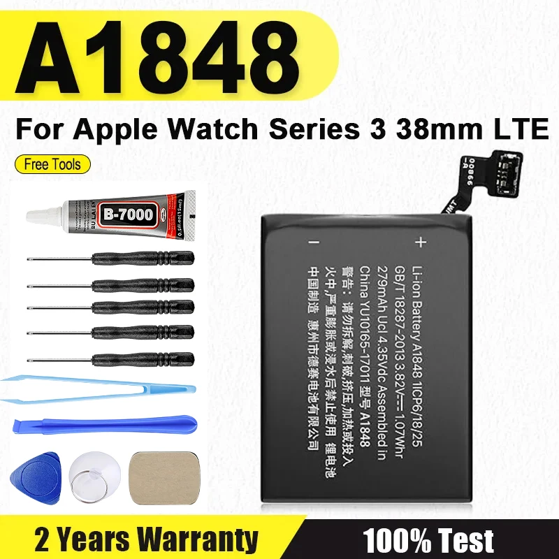 

Новый аккумулятор A1848, аккумулятор для умных часов, новый настоящий аккумулятор 279 мАч для Apple Watch Series 3, 38 мм, LTE, сотовая версия + инструменты