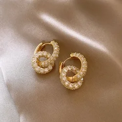 2024 French new design fashion jewelry 14K gold plated round zircon pendant earrings elegant women's daily work accessories