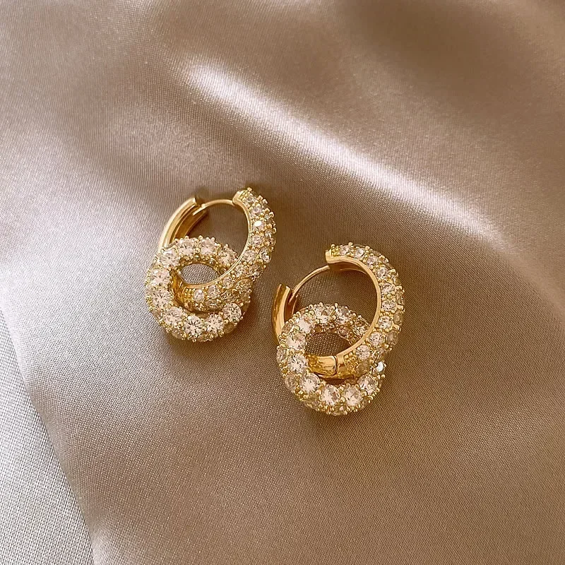 2024 French new design fashion jewelry 14K gold plated round zircon pendant earrings elegant women's daily work accessories