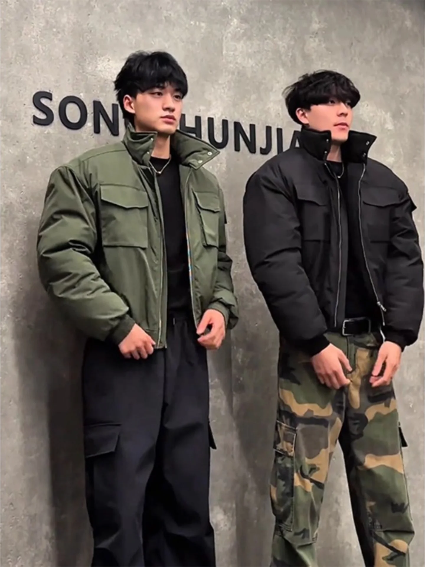 

Men's Winter Thiened ort Cotton Jaet Riding orm Hard Han Silhouette Workwear Flight Coat Warm Youth Faion