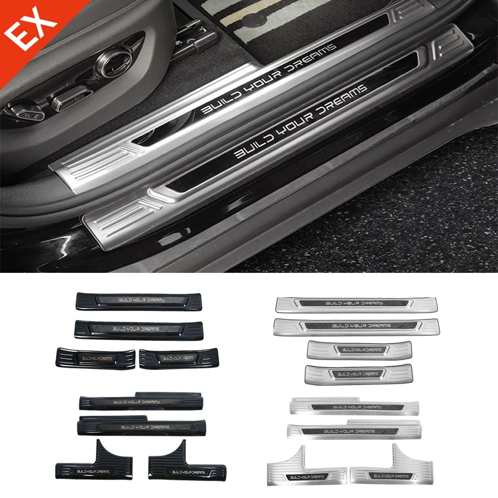 ل BYD Sealion 7 أسد البحر 07 2024-2025 عتبة باب السيارة لوحة بالية ترحيب دواسة حماية الفولاذ المقاوم للصدأ أسود/فضي مقبلات