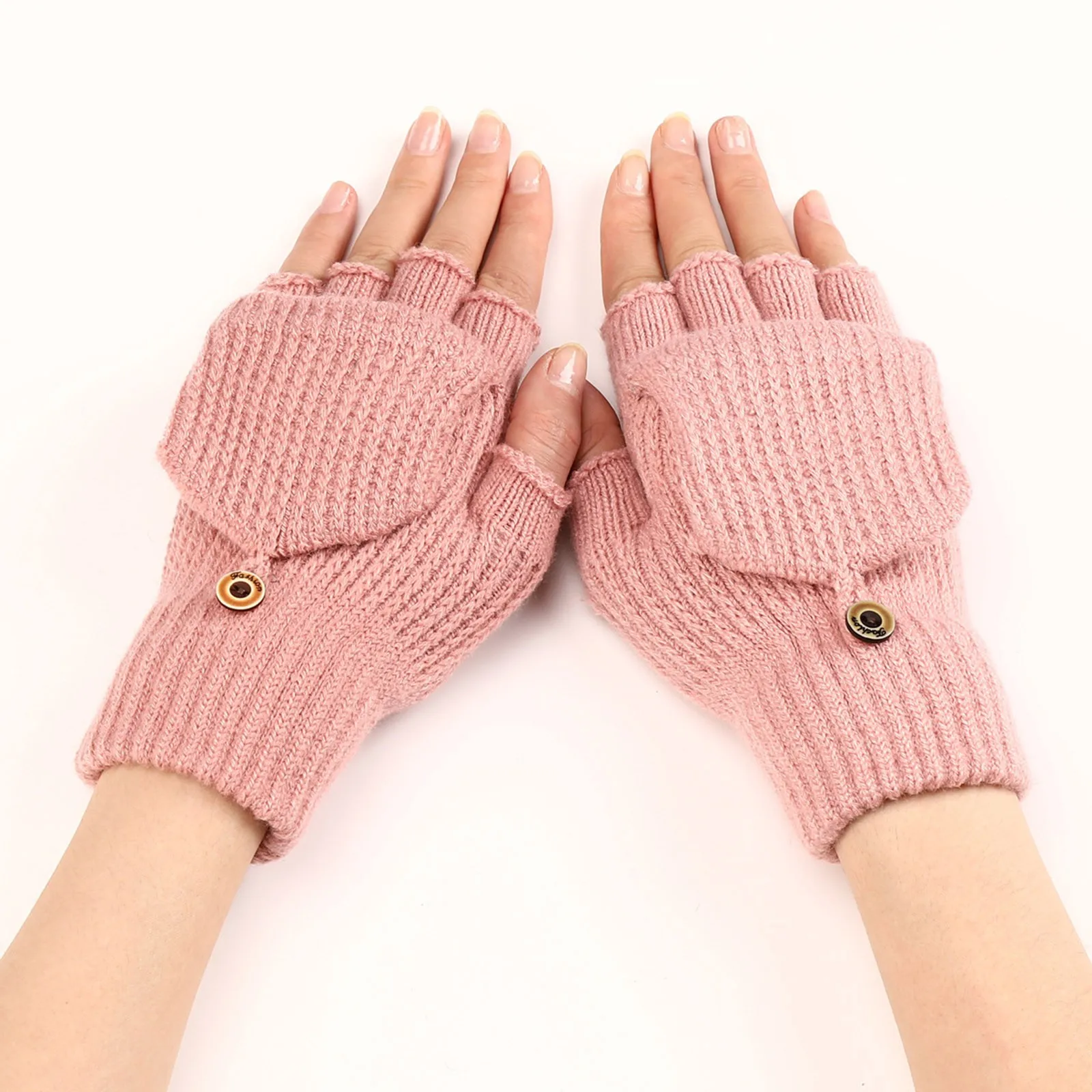 

Winter Warm Thickening Wool Gloves Knitted Flip Cover Half Finger Glove Fingerless Gloves Female Lady Cycling Mittens Unisex