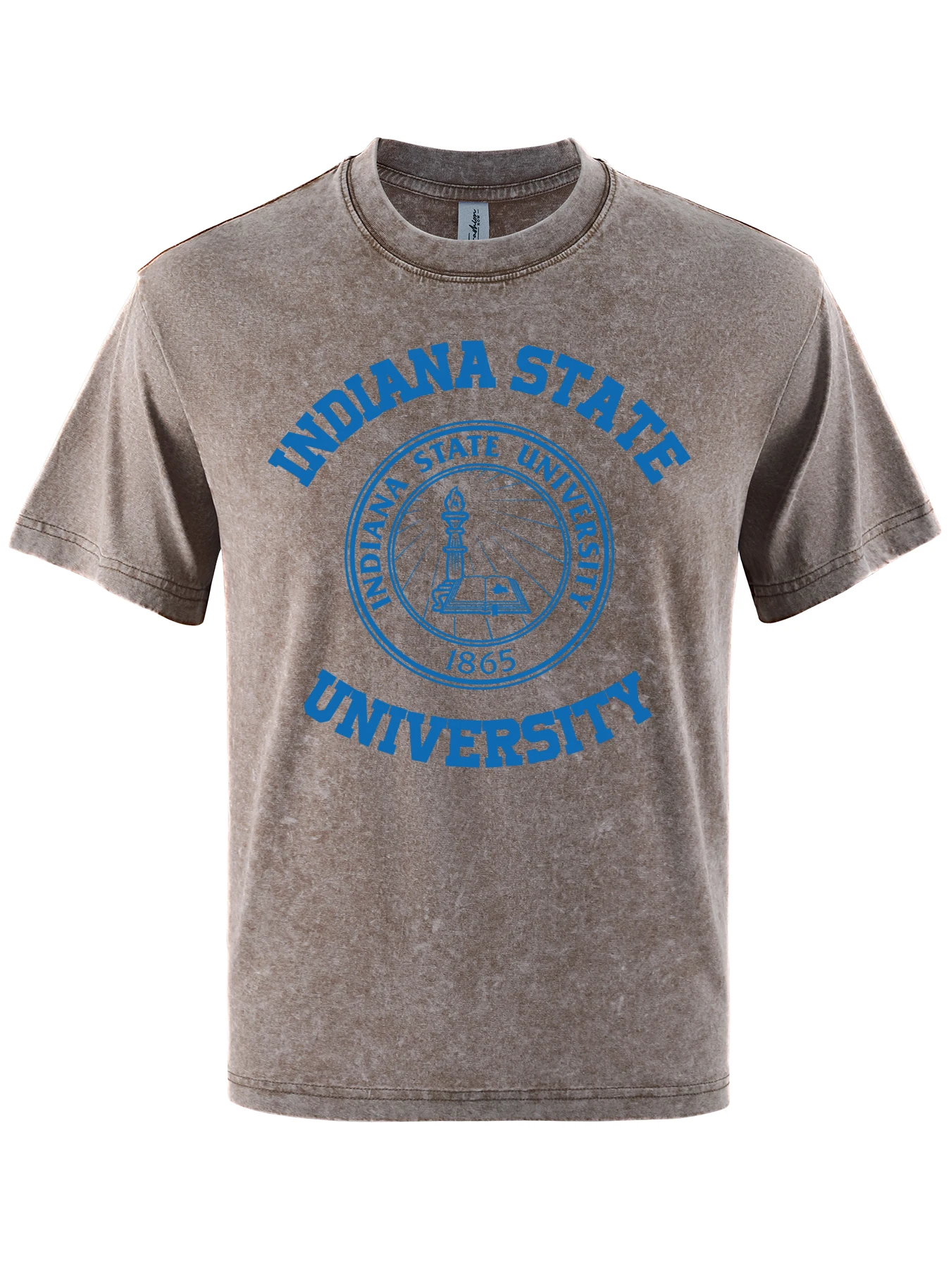 

Indiana State Unuversity Pattern Washed T-Shirt Men Cotton Summer T Shirts Crewneck Clothes Casual Comfortable Loose Man Top