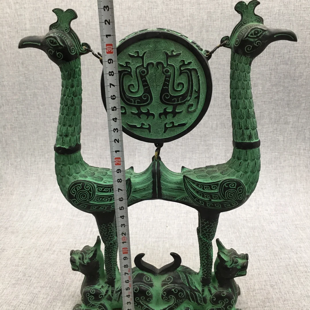 Old bronze Double Bird Drum Bell is finely crafted and features unique craftsmanship