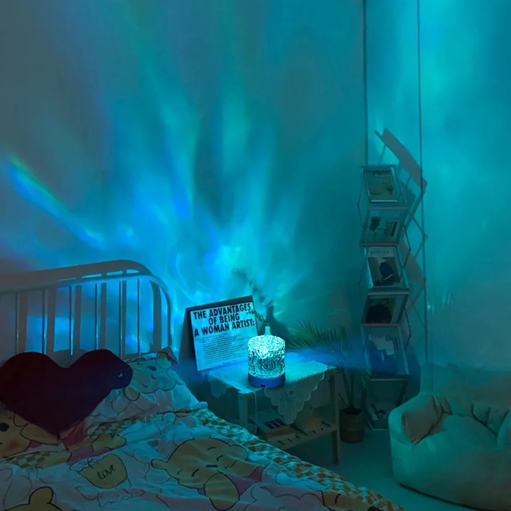 Water Ripple Projector Night Light, Decoração de casas, Bedroom Bedside Game Atmosphere, Holiday Gift, 16 cores, Crystal Lamp, 2024