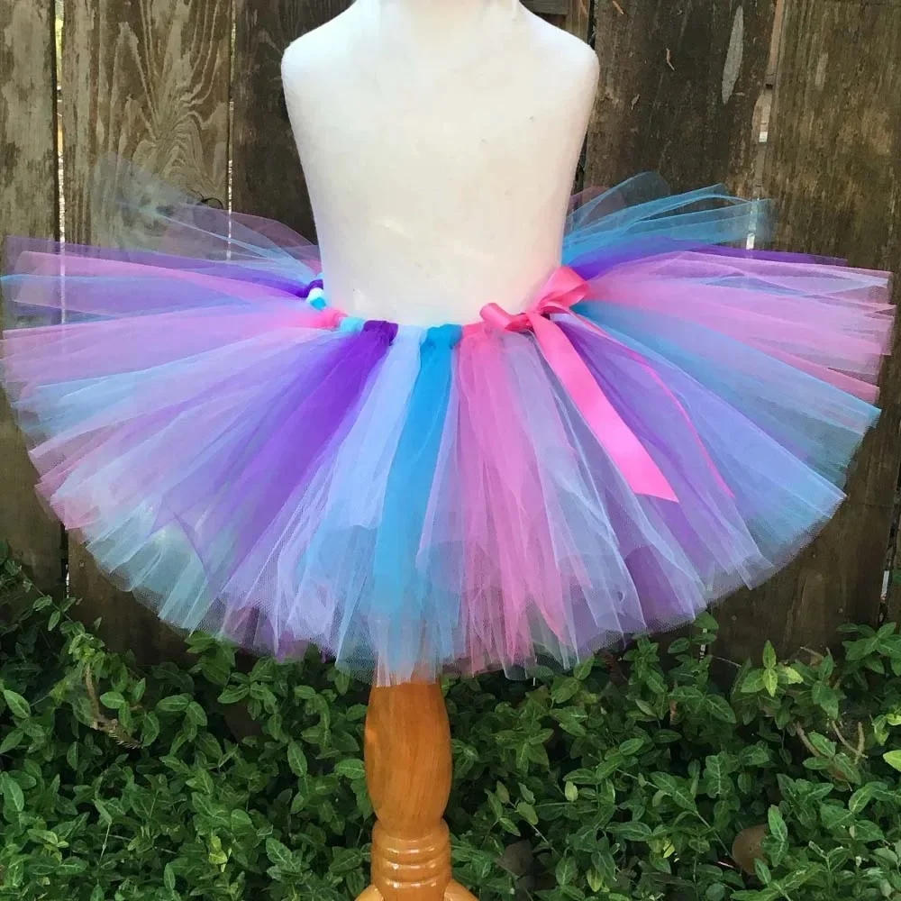 Girls Multicolor Tutu Skirts Kids Ballet Dance Tutus Tulle Pettiskirts with Unicorn Hairbow Set Kids Cartoon Party Costume Skirt