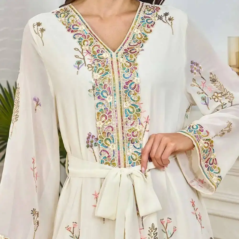 

Dress Muslim Embroidered Sequins Loose Casual Dress Fashion Elegant Party Women's Robe Abaya Ramadan Dubai Luxury Islam Elegant