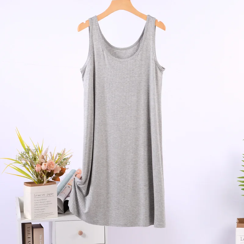 ผู้หญิง Nightgown Modal Suspender เสื้อกั๊กชุดนอนเซ็กซี่กลางเข่า-ความยาว Nightdress หลวม Casual Pakaian Rumahan กระโปรงฐาน