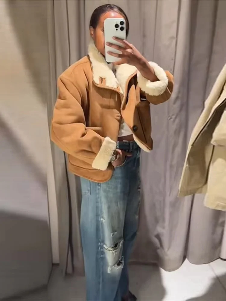 Tidalyf 2025 Dámská oboustranná fleecová bunda s dlouhým rukávem, stojáček, knoflíky a kapsami, ležérní teplá - náhled 3