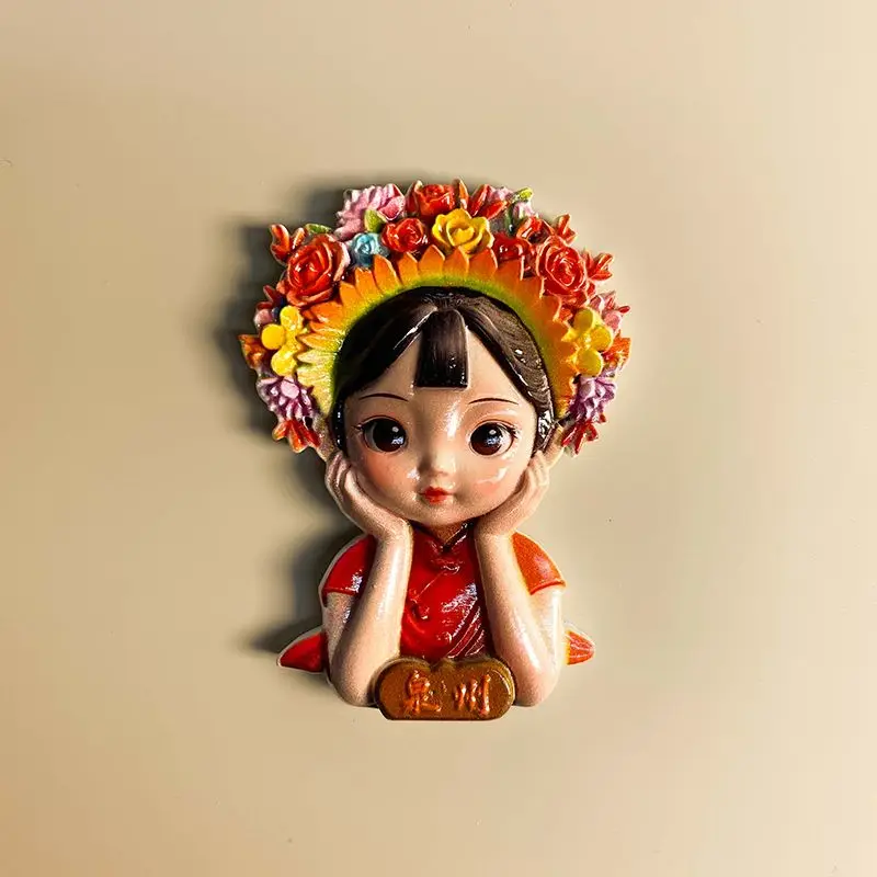 

Fujian Quanzhou Cultural and Creative Hairpin Flower Girl High-Value Fridge Magnet Travel Souvenir Decorative Sticker Unique Gif