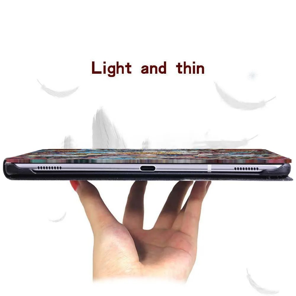 Afdrukken Lederen Pu Stand Tablet Cover Case Voor Samsung Galaxy Tab Een A6 7 10/Tab E S5E Tablet opvouwbare Beschermhoes Shell