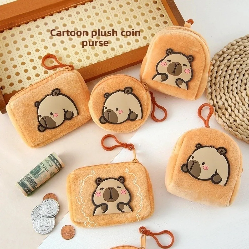 

Fashion Mini Capybara Coin Purse Cartoon Wristlet Bag Round Zipper Wallet Headphone Storage Bag
