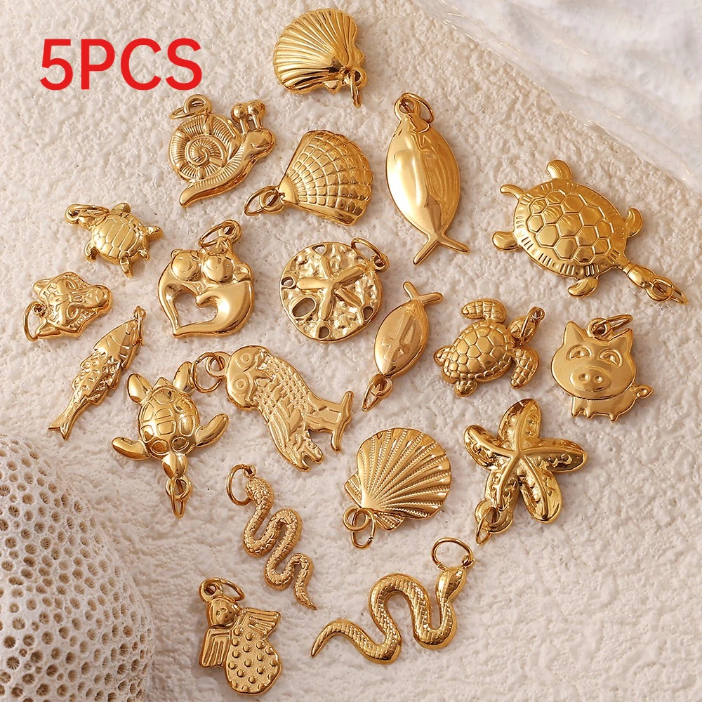 

5Pcs Stainless Steel Turtle Starfish Ocean Animal Charms DIY Necklace Pendants Jewelry Making Accessories