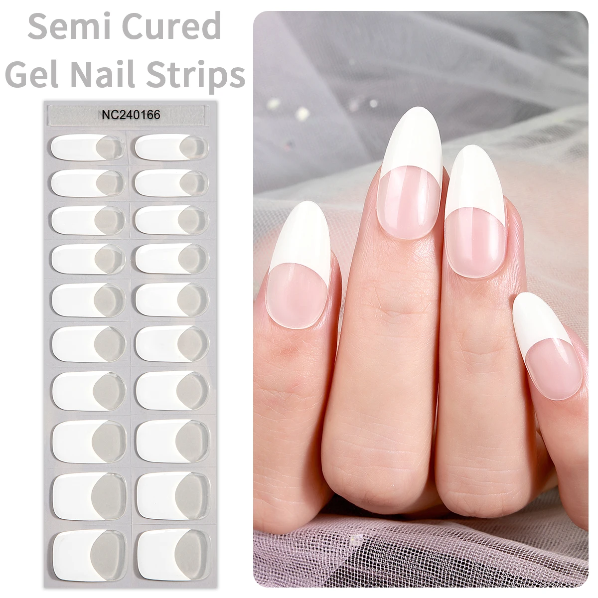 20Tips French Gradient Semi-cured Gel Nail Sticker Glitter Solid Color Self-Adhesive Gel Nails Stickers UV Lamp Curing Manicure