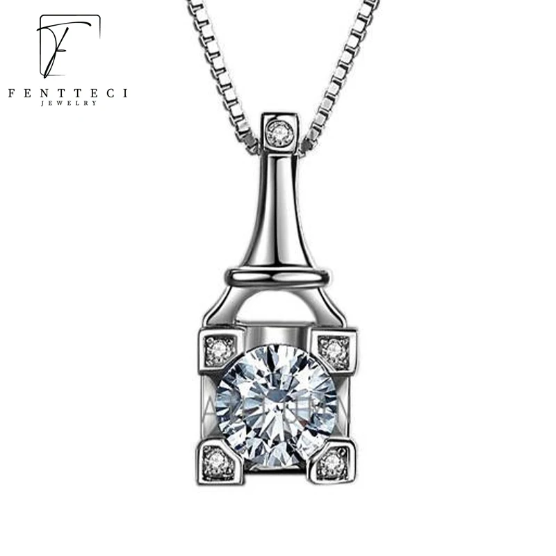 

FENTTECI 1CT Eiffel Tower Moissanite Diamond Necklace for Women s925 Sterling Silver Platinum Plated Wedding Fine Jewelry Gift